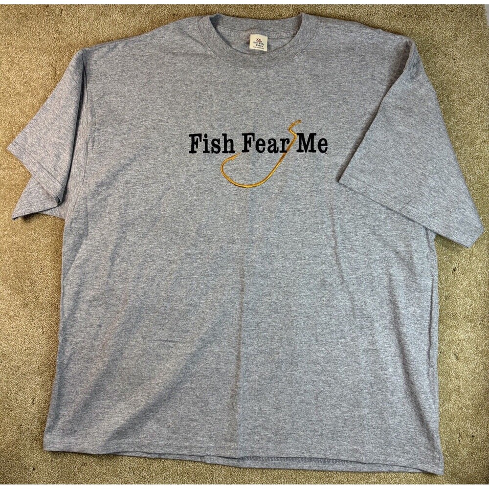 Vintage Mens “Here Fishy Fishy Fishy…” T Shirt Size XXL Embroidered Hook Fishing